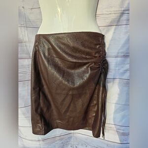 House of Harlow 1960 Vegan Leather Ruched Mini Skirt Brown Size S